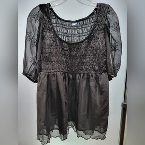 Old Navy Black Sheer Blouse with Lace Details